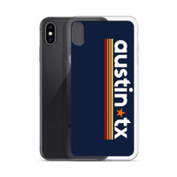 Retro iPhone Phone Case - Austin TX Vintage H-Town HTX TX - Blue